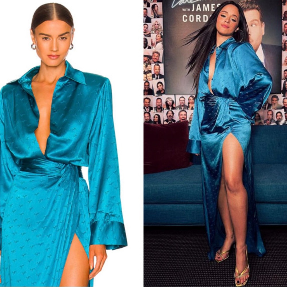 Ronny Kobo Maxi (Fits like MEDIUM) silk “Blythe” Jacquard skirt, Caneel Bay Blue